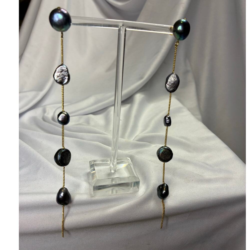 Cult Gaia Atum Freshwater Pearl Drop Earrings in Black and Gold Tone